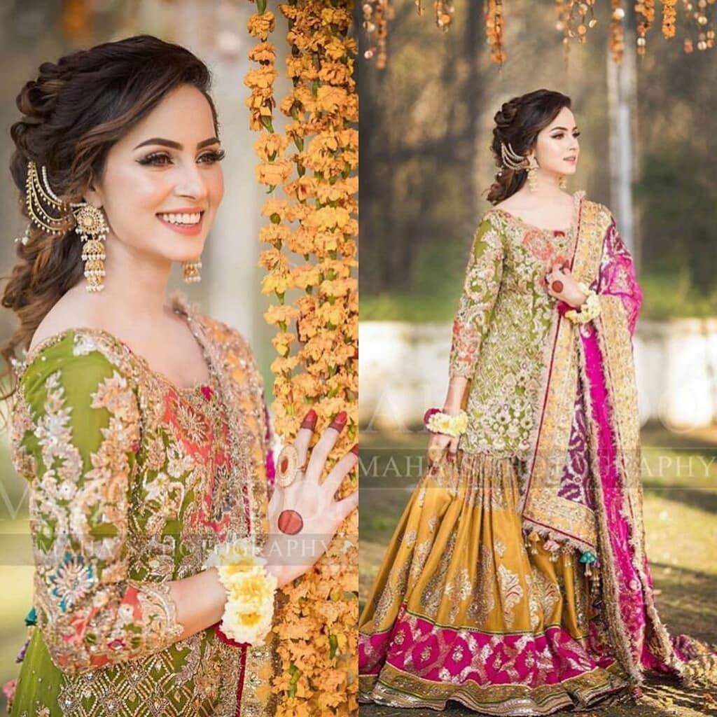 Beautiful Mehndi Gharara | Pakistani Wedding Outfits Dress | Chiffon Heavy Embroidered Designer Gharara |: Buy Online at Best Prices in Pakistan | Daraz.pk